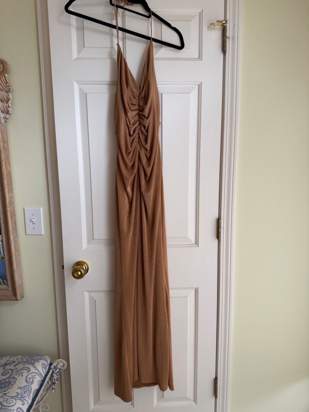 Gold Ruched Maxi Dress